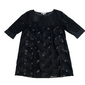 Valerie Khalfon 100% Cotton Black Eyelet Tunic Top Size EUR 38 (US Medium)